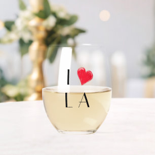 I love L A   custom initials heart  Stemless Wine Glass