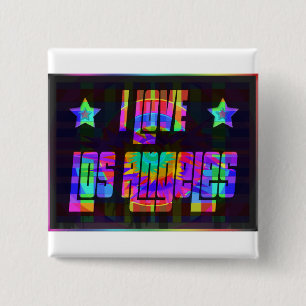 I LOVE LA Beautiful NeonButton 15 Cm Square Badge