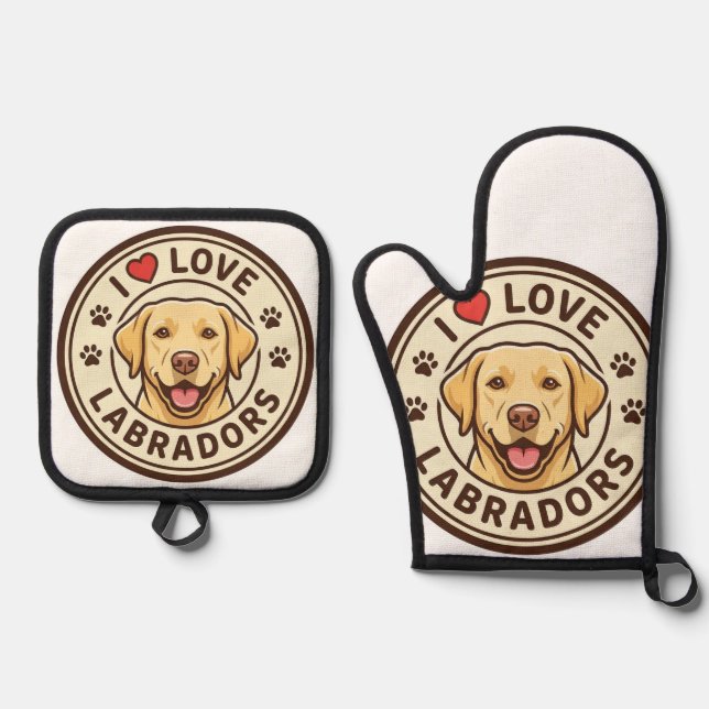 I Love Labradors Oven Mitt & Pot Holder Set (Front)
