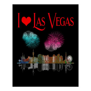 I Love Las Vegas at Night Skyline Fireworks Poster