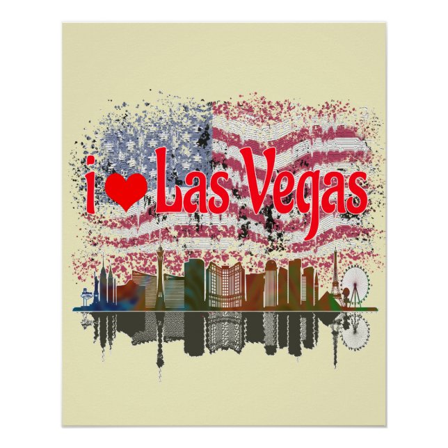 I Love Las Vegas Skyline American Flag Souvenir Poster (Front)