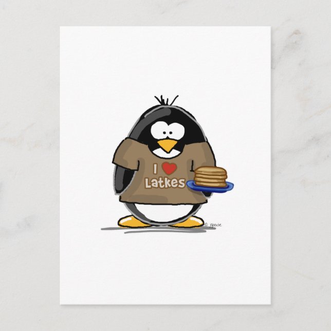 I Love Latkes Penguin Postcard (Front)