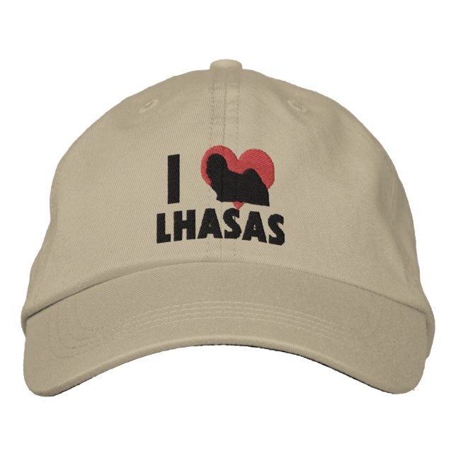 I Love Lhasas Embroidered Hat (Front)
