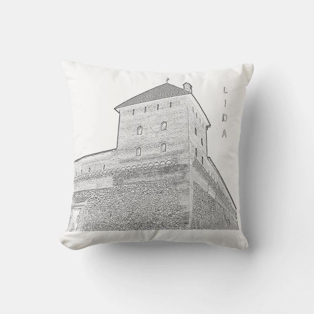 I Love Lida Belarus Architecture Castle Sketch Cushion (Front)