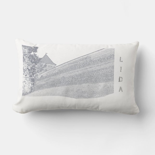 I Love Lida Belarus Architecture Castle Sketch Lumbar Cushion (Front)
