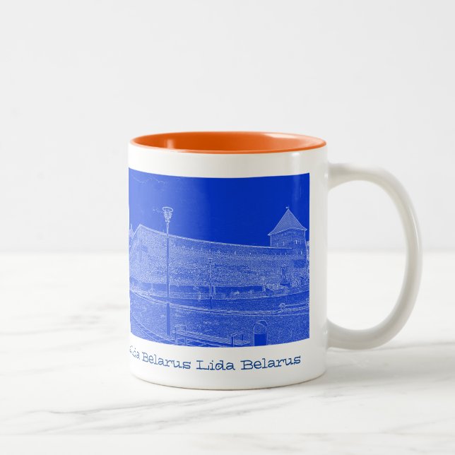I Love Lida Belarus Architecture Castle Sketch Two-Tone Coffee Mug (Right)