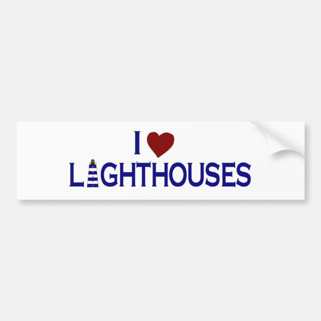 I Love Lighthouses Bumper Sticker (Front)