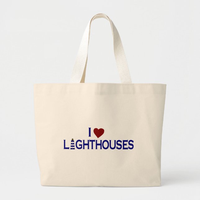 I Love Lighthouses Large Tote Bag (Front)