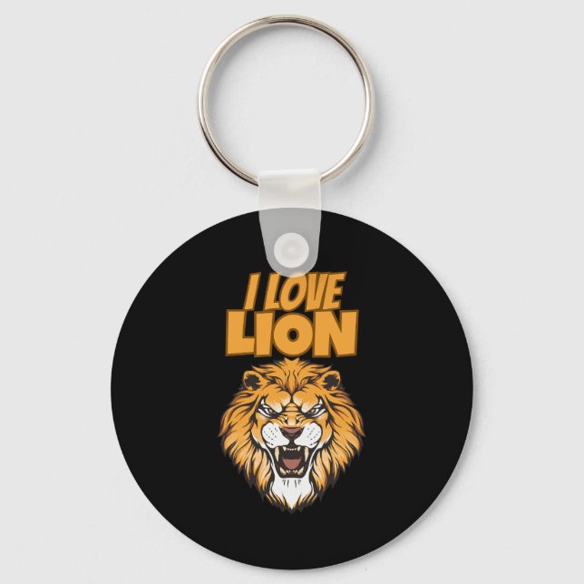 I Love Lion – Animal Lover Design for Wildlife Fan Key Ring (Front)