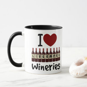 I Love Livermore Wineries Heart and Wine Bottles Mug