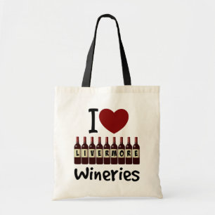 I Love Livermore Wineries Heart and Wine Bottles Tote Bag