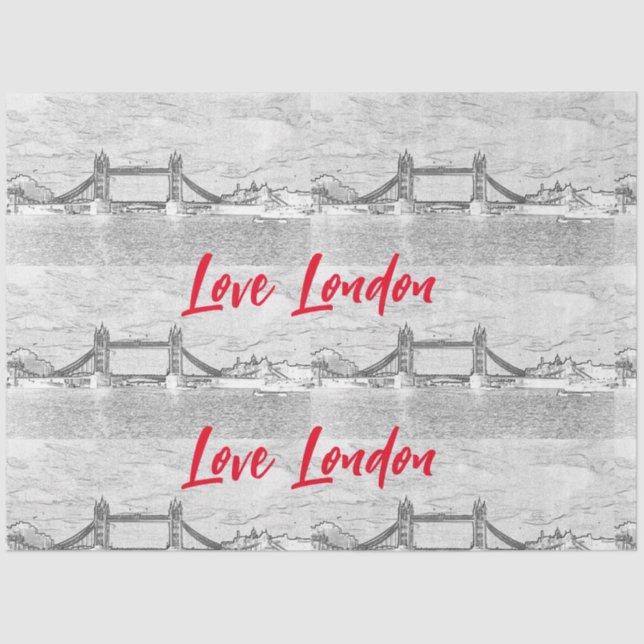 I Love London Red Text Tower Bridge Decoupage  Tissue Paper (Front)
