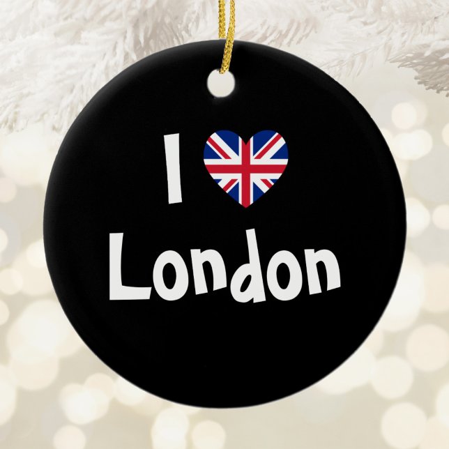 I Love London Union Jack Heart Ceramic Tree Decoration (I Love London Union Jack Heart Ceramic Ornament)