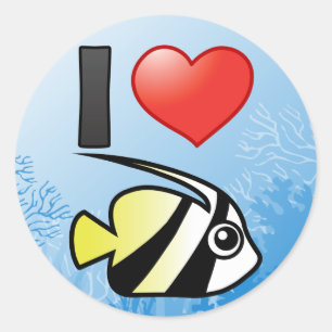 I Love Longfin Bannerfish Classic Round Sticker