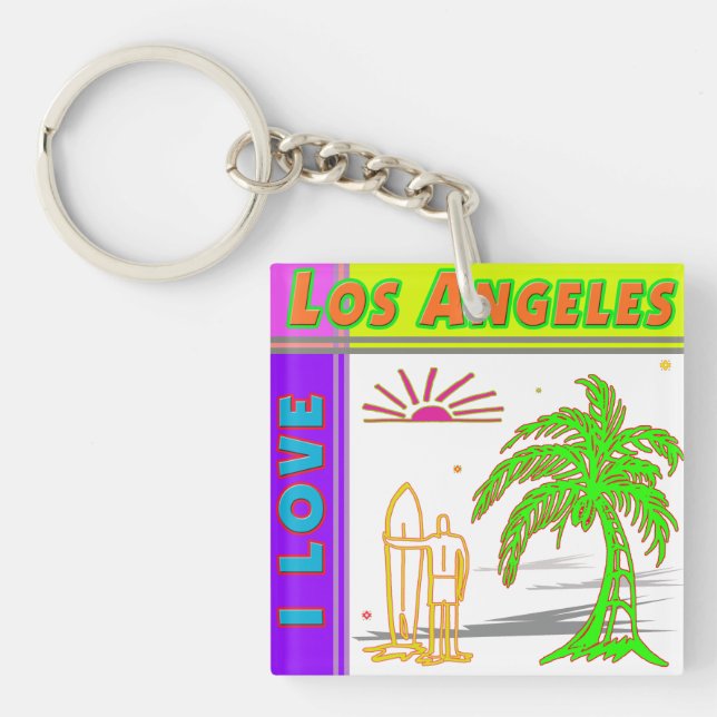 "I LOVE Los Angeles"Sun Palm Tree&Surfer2 Keychain (Front)