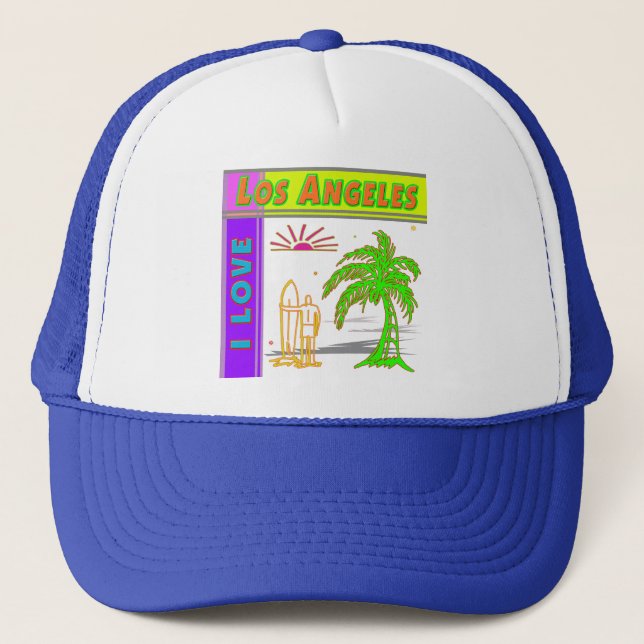 "I LOVE Los Angeles" Sun Palm Tree&Surfer #2 Hat (Front)