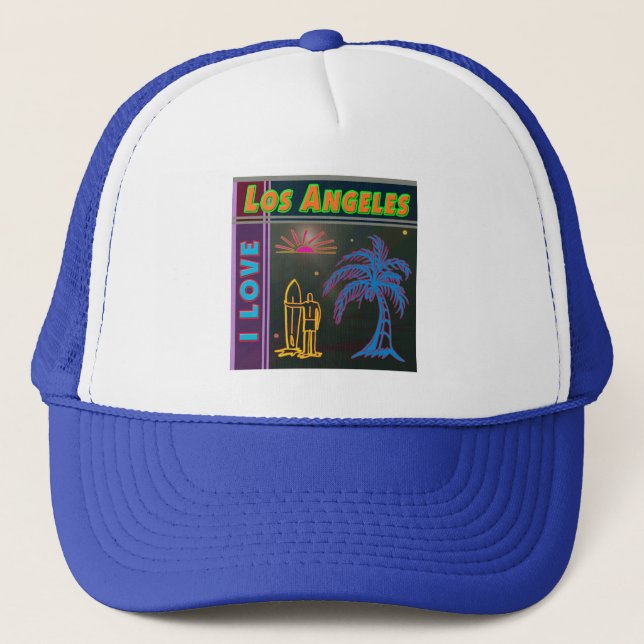 "I LOVE Los Angeles" Sun, Palm Tree&Surfer Hat (Front)