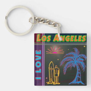 "I LOVE Los Angeles" Sun Palm Tree&Surfer Keycahin Key Ring