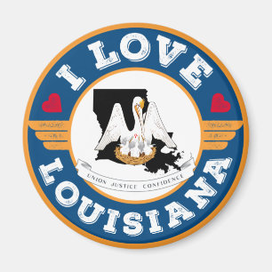 I Love Louisiana State Flag and Map Magnet