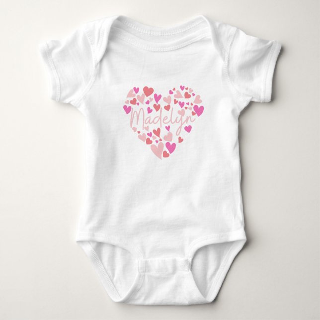 I love Madelyn hearts in pink Baby Bodysuit (Front)