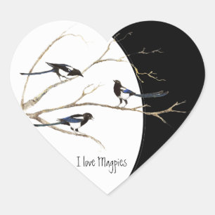 I love Magpies, Watercolor Magpie Family Heart Sticker
