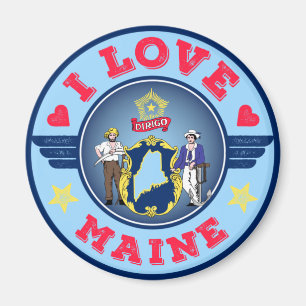 I Love Maine State Flag and Map Magnet