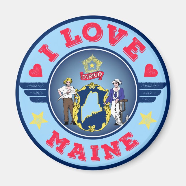 I Love Maine State Flag and Map Magnet (Front)
