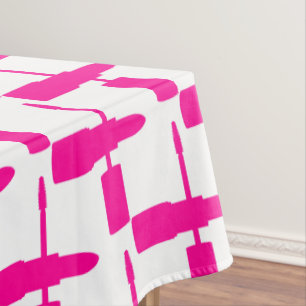 I Love Makeup Lipstick Mascara Cosmetics Hot Pink Tablecloth