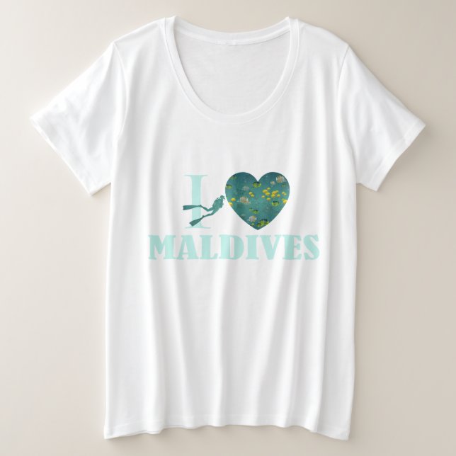 I Love Maldives Plus Size T-Shirt (Design Front)