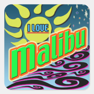 "I LOVE Malibu" Night Sunshine" Sticker! Square Sticker