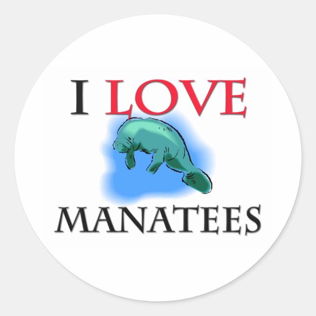 I Love Manatees Classic Round Sticker (Front)