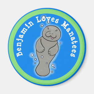 I love manatees cute cartoon illustration magnet
