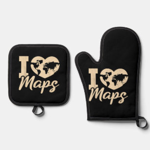 I Love Maps, Geography Oven Mitt & Pot Holder Set