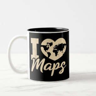 I Love Maps, Geography Two-Tone Coffee Mug