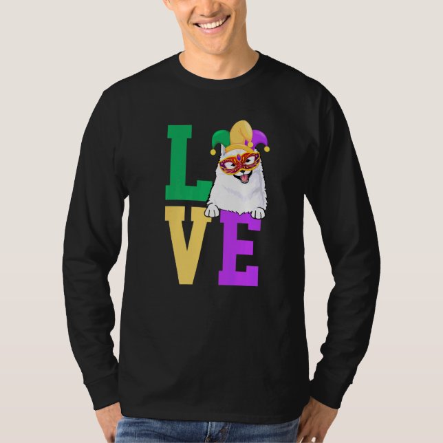 I Love Mardi Gras American Eskimo Dog Matching Fam T-Shirt (Front)