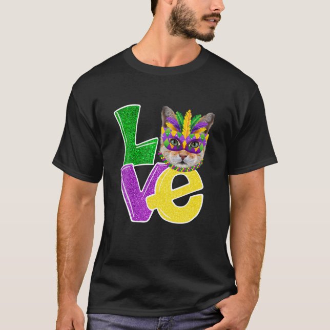 I Love Mardi Gras Costume Cat Kitten Funny Cat Lov T-Shirt (Front)