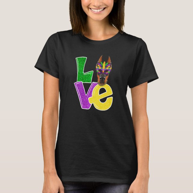 I Love Mardi Gras Costume Doberman Dog Puppy Lover T-Shirt (Front)