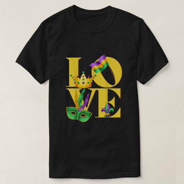I love Mardi Gras flag crown Fleur de lis Mardi Gr T-Shirt (Design Front)
