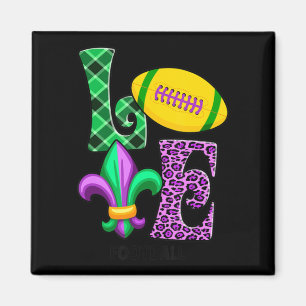 I Love Mardi Gras Football Plaid Leopard Men Women Magnet