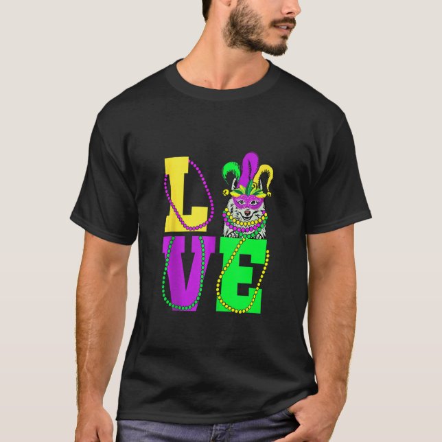 I Love Mardi Gras Funny American Eskimo Dog Mask C T-Shirt (Front)