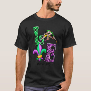I Love Mardi Gras Wrestling Plaid Leopard Men Wome T-Shirt