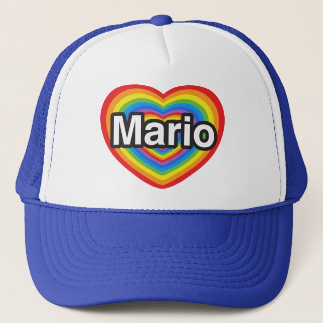 I love Mario. I love you Mario. Heart Trucker Hat (Front)