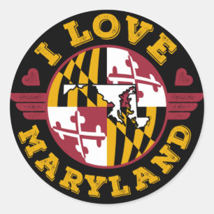 I Love Maryland State Flag and Map Classic Round Sticker