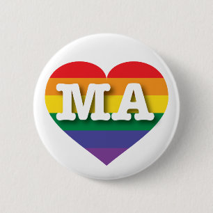 I Love Massachusetts Rainbow Heart 6 Cm Round Badge