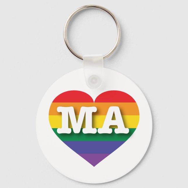 I Love Massachusetts Rainbow Heart Key Ring (Front)