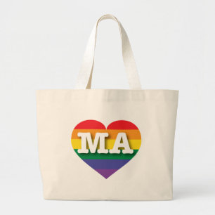 I Love Massachusetts Rainbow Heart Large Tote Bag