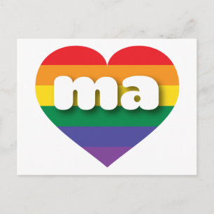 I Love Massachusetts Rainbow Heart Postcard