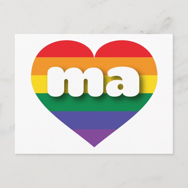 I Love Massachusetts Rainbow Heart Postcard (Front)