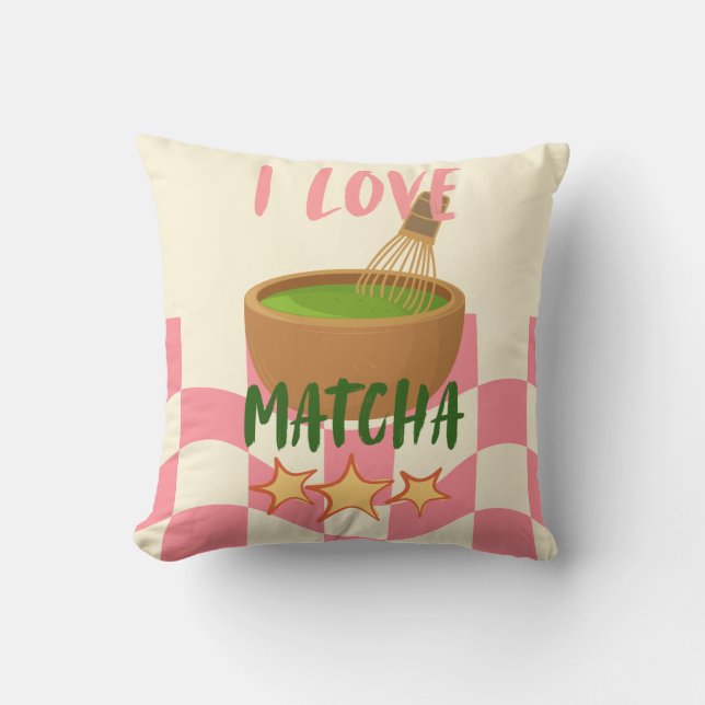 I Love Matcha Throw Pillow |Kawaii Matcha Cushion (Front)