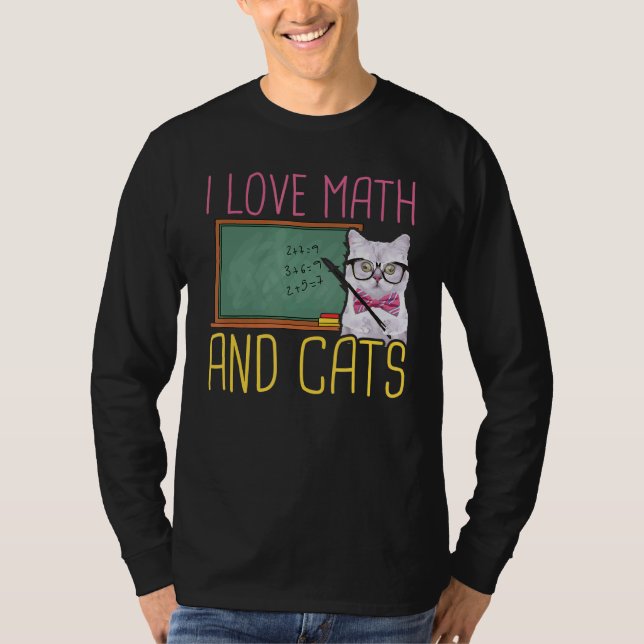 I Love Math And Cats  Cat Kitten  Math T-Shirt (Front)